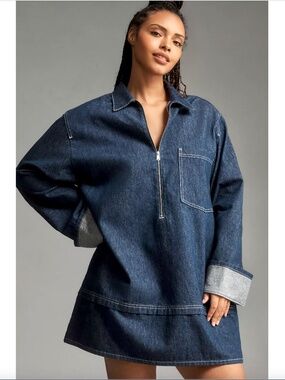 ANTHROPOLOGIE PILCRO 100% Cotton Denim Mini Shift Dress  - L